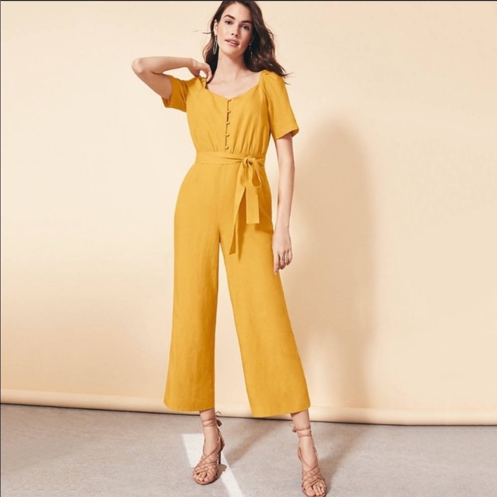 Ann Taylor Saffron Button Front Tie Waist Jumpsuit